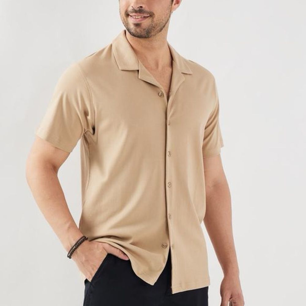 🔥Porter & ash Tan Short Sleeve Button-Up Shirt Sz M New